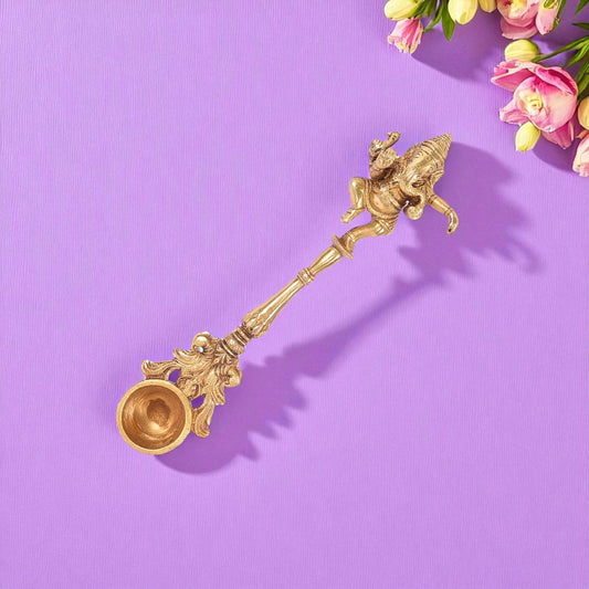 Thar Arts And Furniture - Brass Hawan Spoon with Ganesha Design