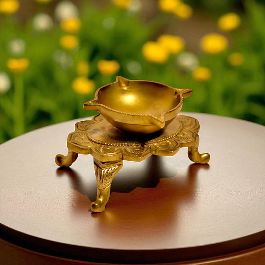 Thar Arts And Furniture - Brass Diya on Lotus Shaped Base