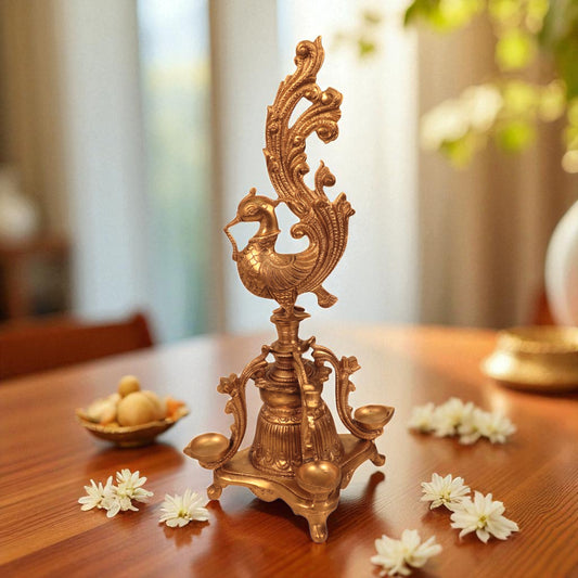 Thar Arts And Furniture - Brass Lamp With Hamsha Artwork