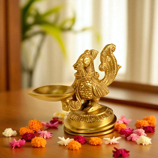 Thar Arts And Furniture - Brass Diya with Anna Bird