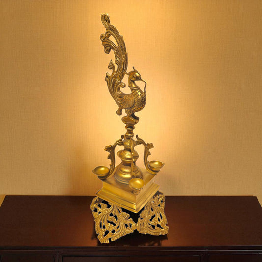 Thar Arts And Furniture - Brass Lamp With Peacock Head and 4 Katori