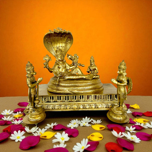 Thar Arts And Furniture - Bronze Lord Vishnu Resting on Sheshnaag
